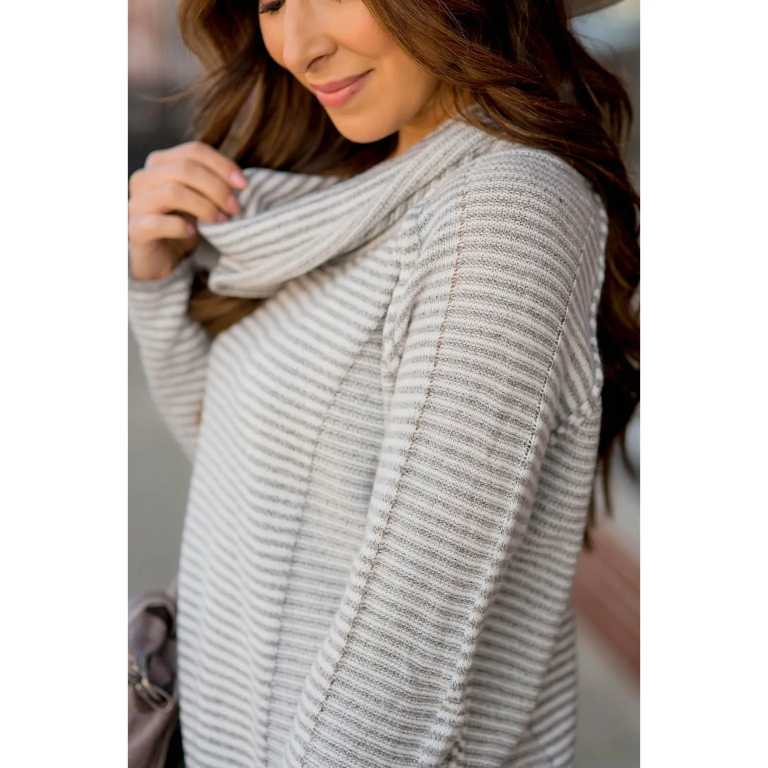 Texture Stripe Cowl Neck