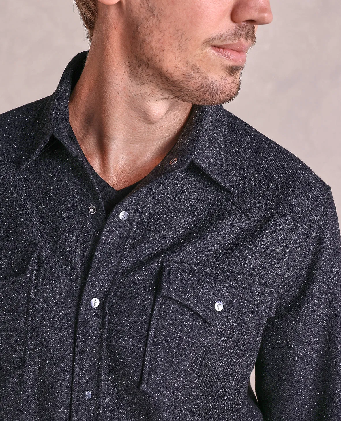 The Wyatt - Wool Donegal Shirt Jacket - Black