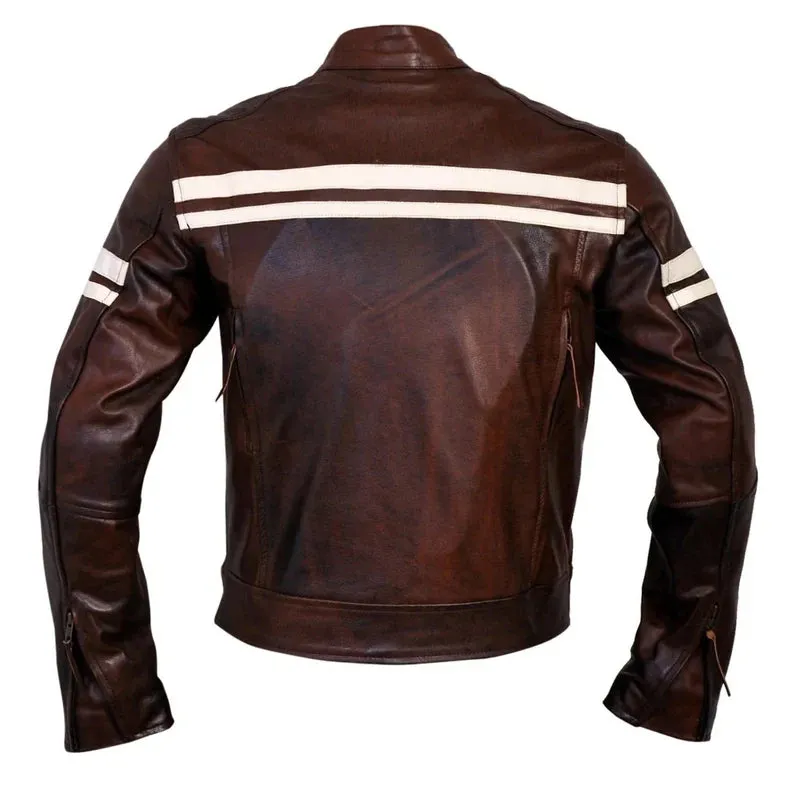 Top-Grain Retro Cafe Racer Stripes Riding Jacket