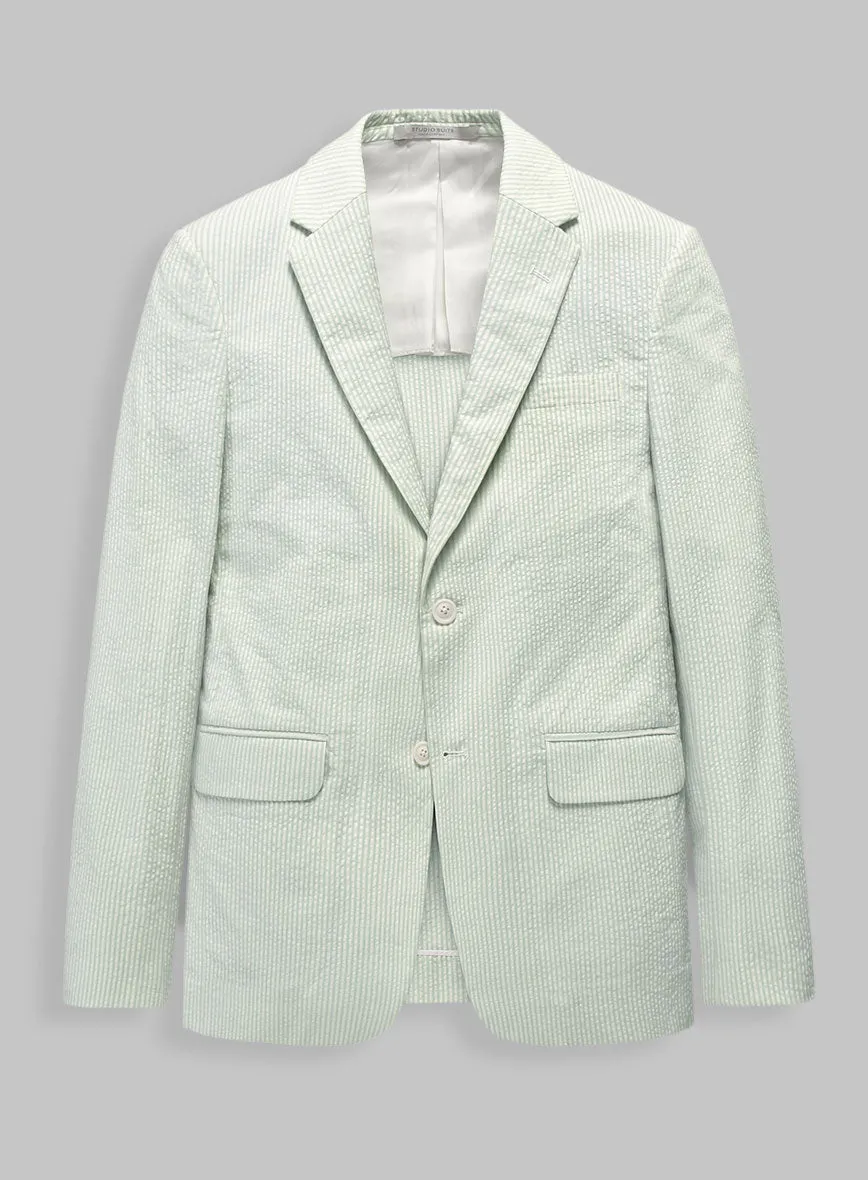 Unstructured Seersucker Light Green Blazer