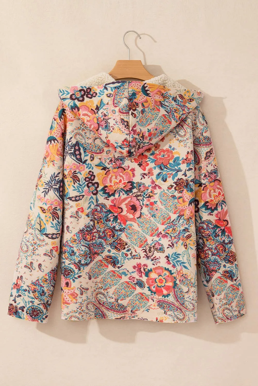 Vintage Vibes Paisley Floral Printed Sherpa Lined Hooded Jacket