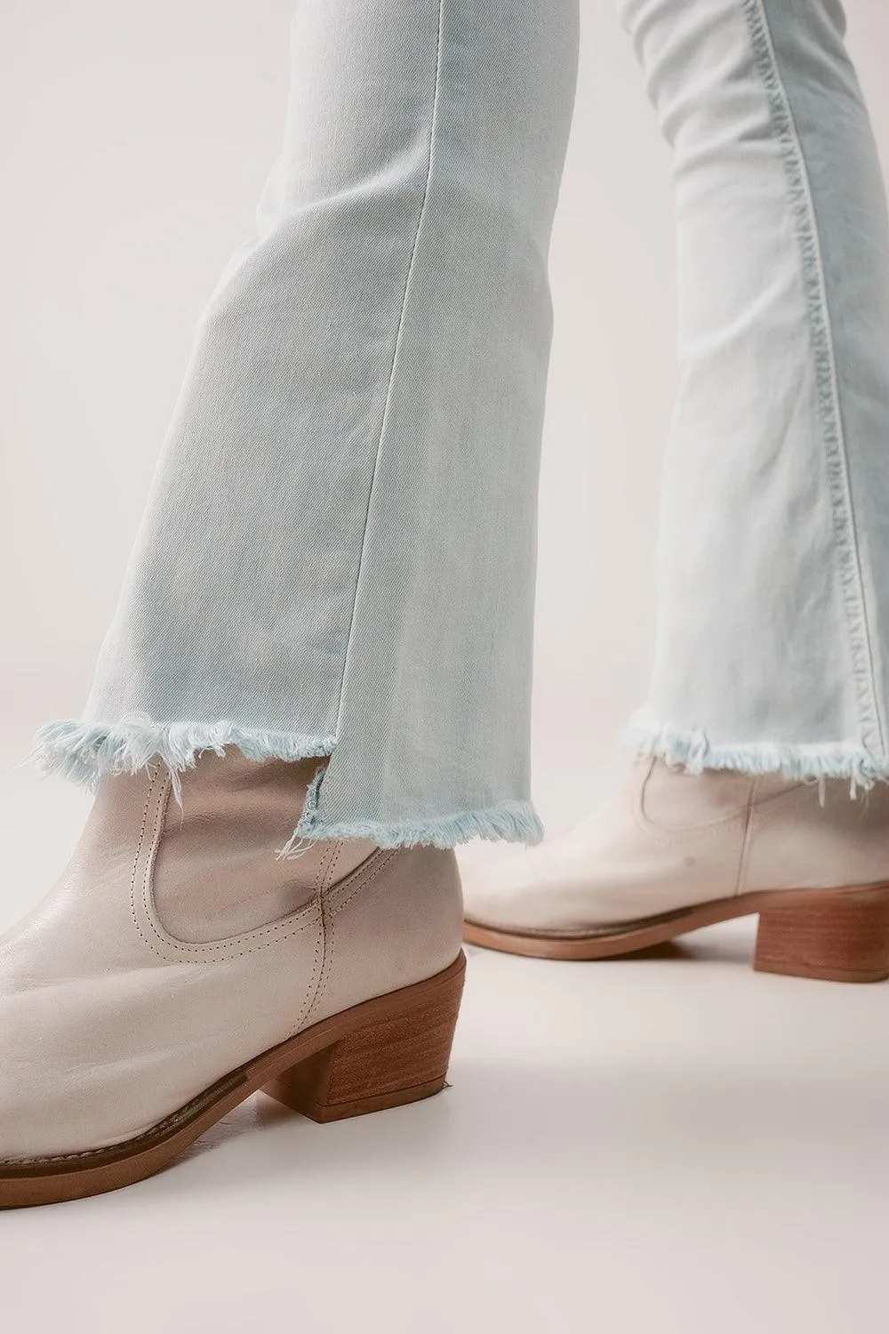 White Frayed Hem Wide Ankle Jeans