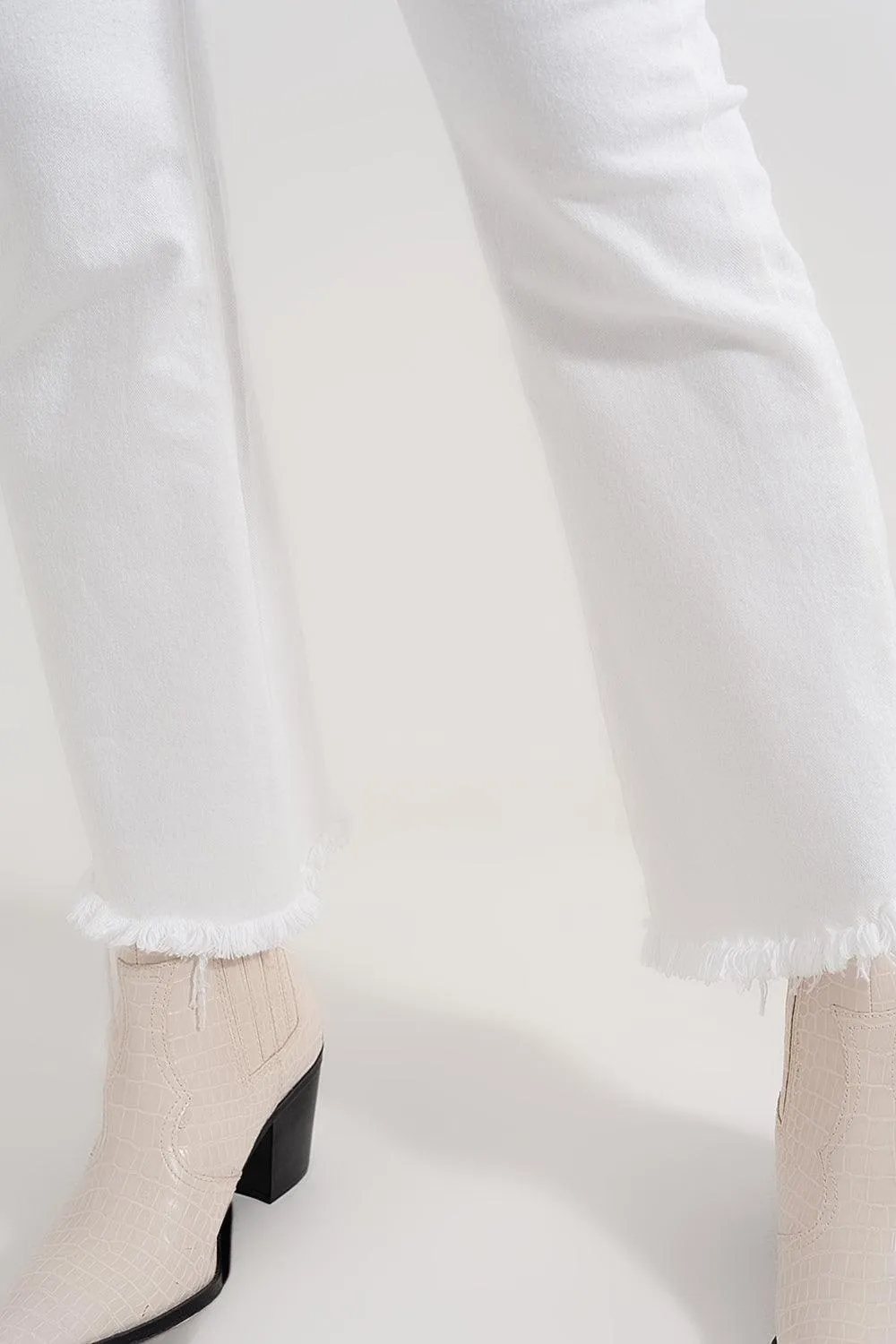 White Frayed Hem Wide Ankle Jeans