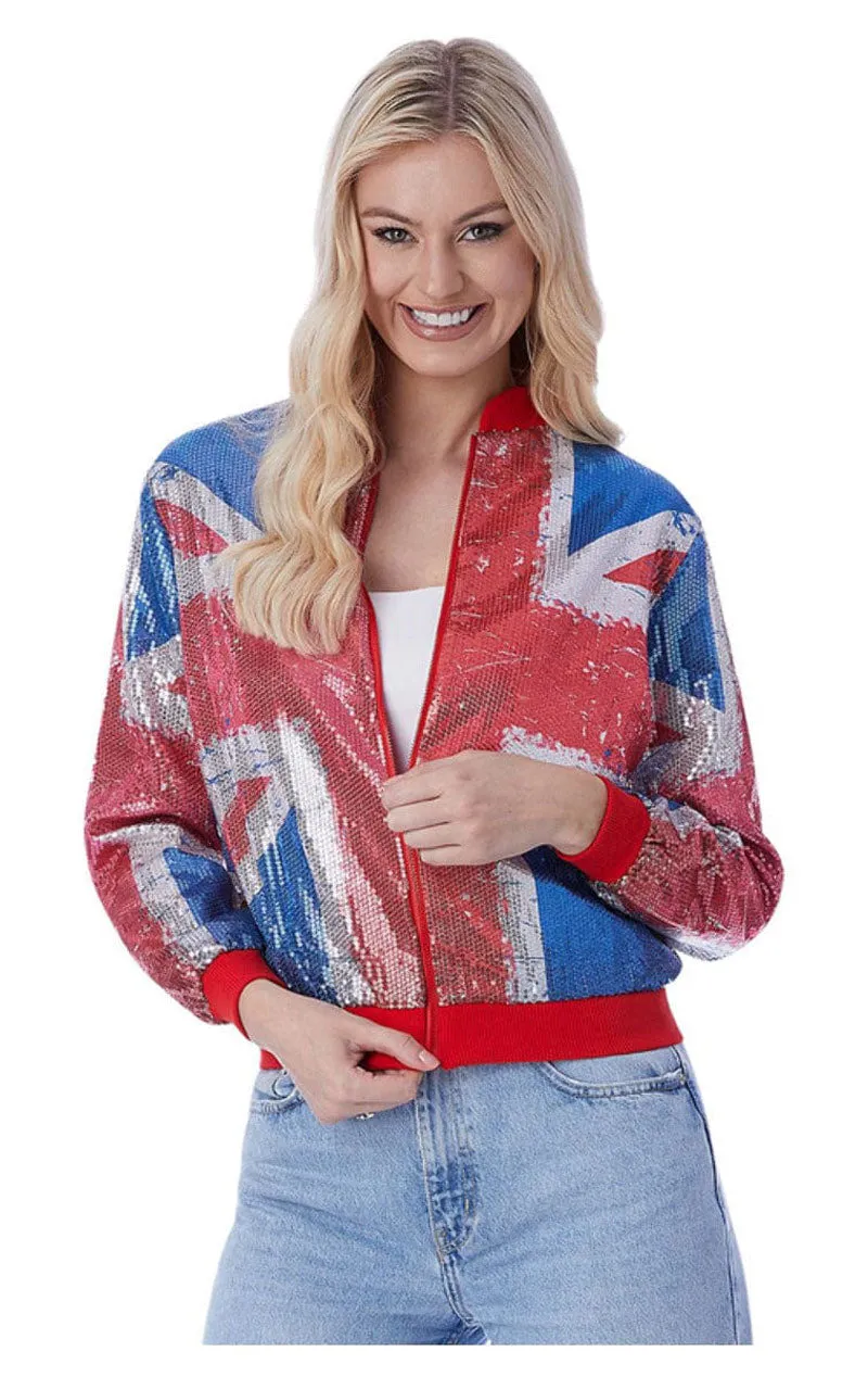 Womens Union Jack Sequin Bomber Jacket